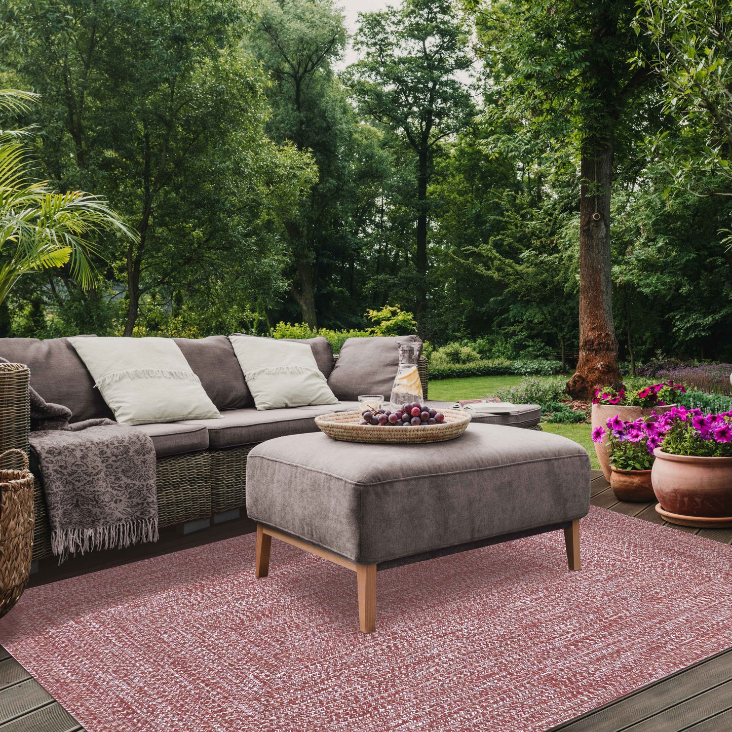 Multi Toned Braided Area Rug Bohemian Indoor Outdoor Rugs - Brick-White