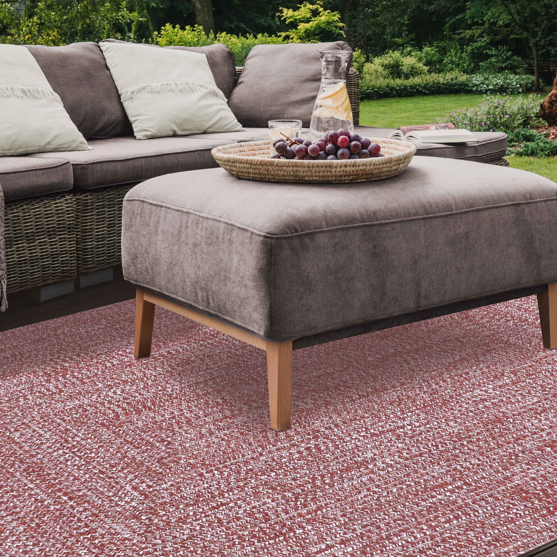 Multi Toned Braided Area Rug Bohemian Indoor Outdoor Rugs - Brick-White