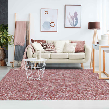 Multi Toned Braided Area Rug Bohemian Indoor Outdoor Rugs - Brick-White