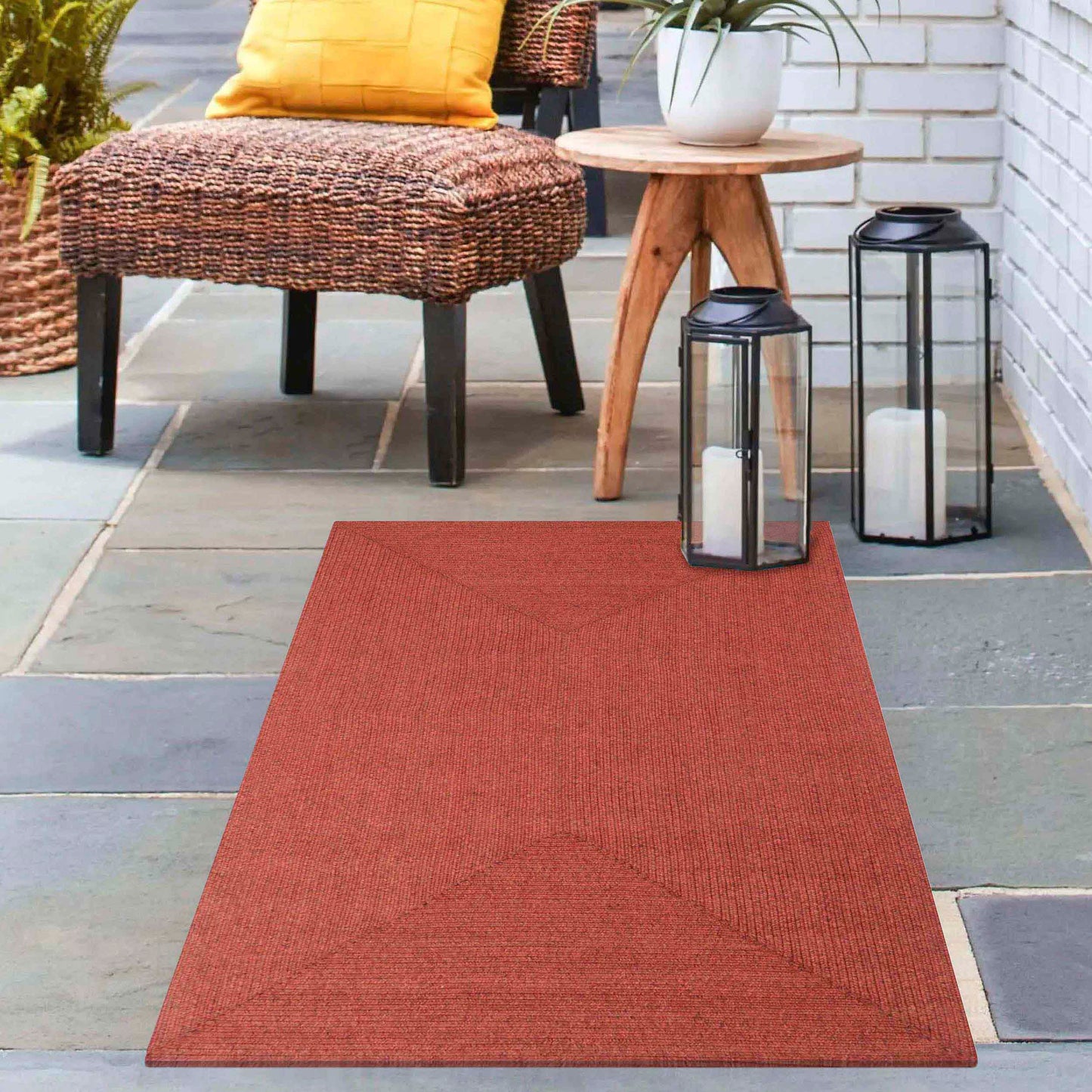 Bohemian Indoor Outdoor Rugs Solid Rectangle Braided Area Rug - Brick