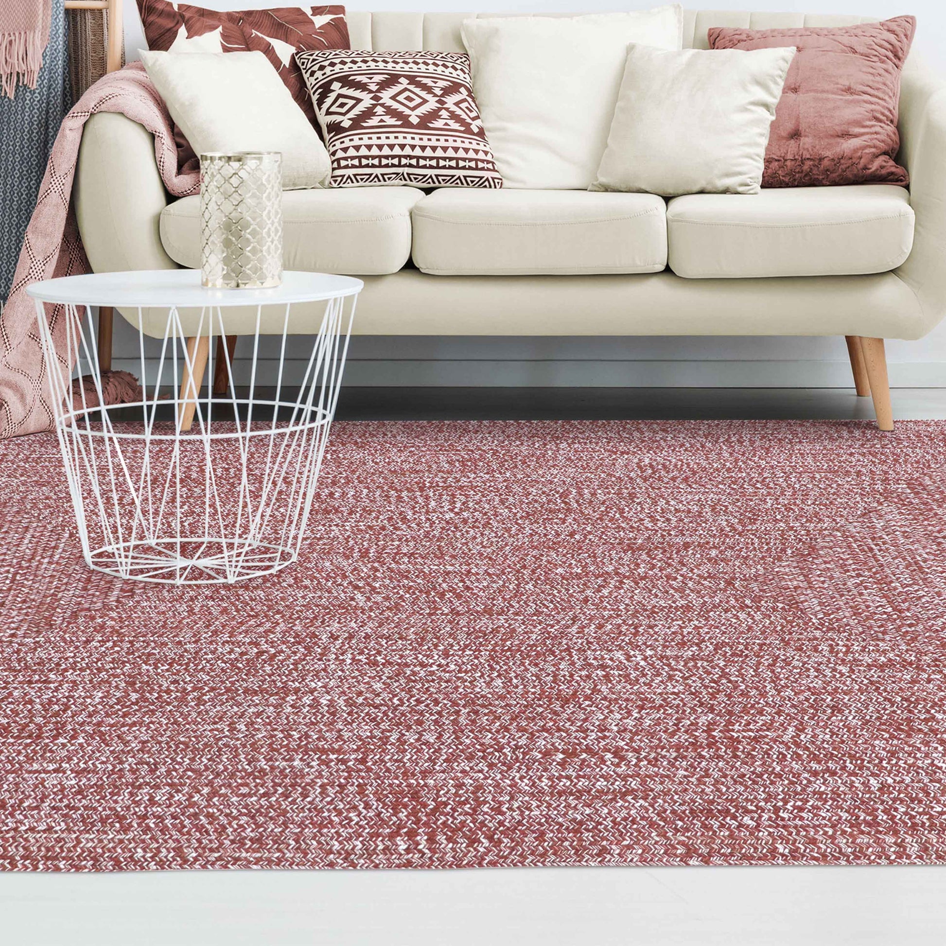 Multi Toned Braided Area Rug Bohemian Indoor Outdoor Rugs - Brick-White