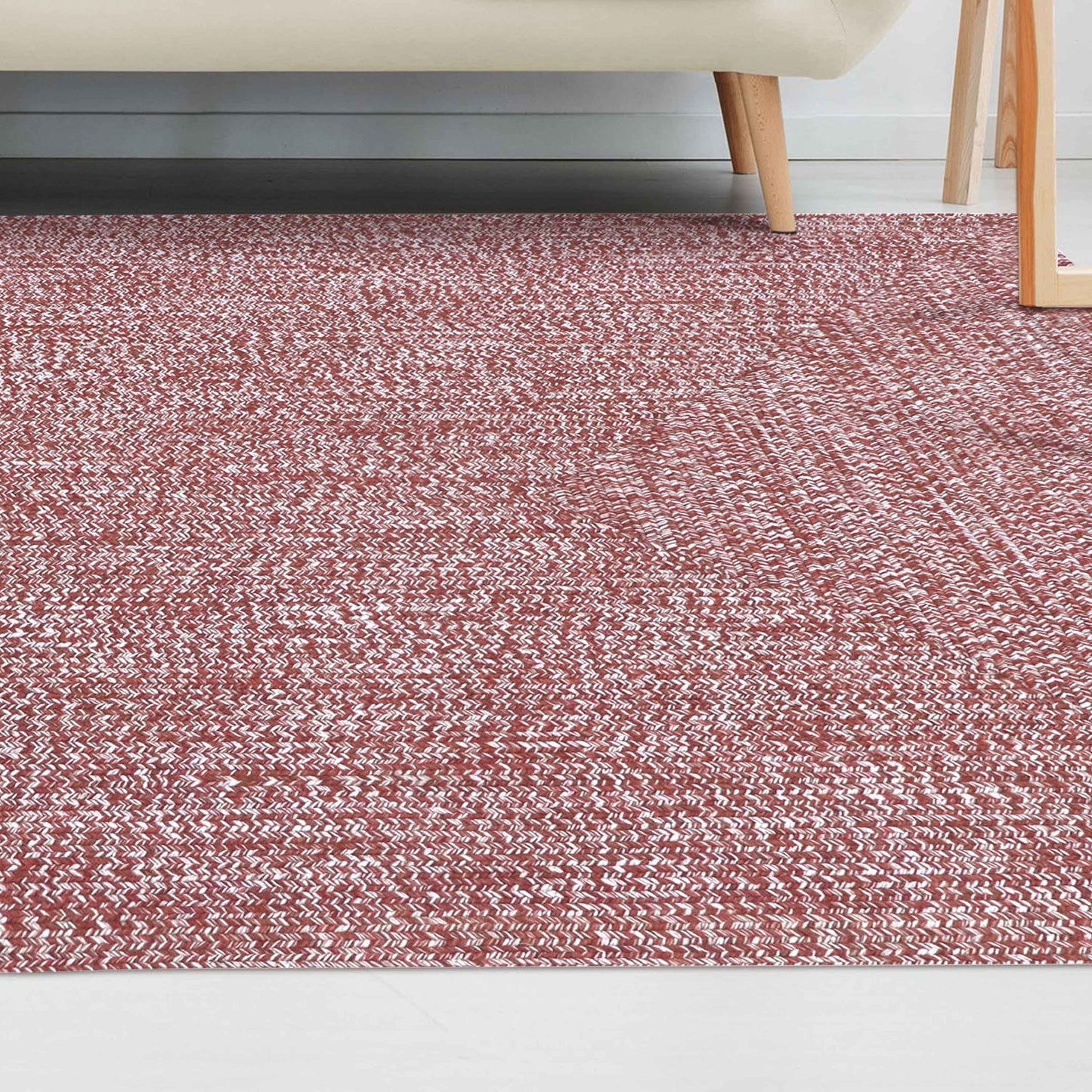 Multi Toned Braided Area Rug Bohemian Indoor Outdoor Rugs - Brick-White