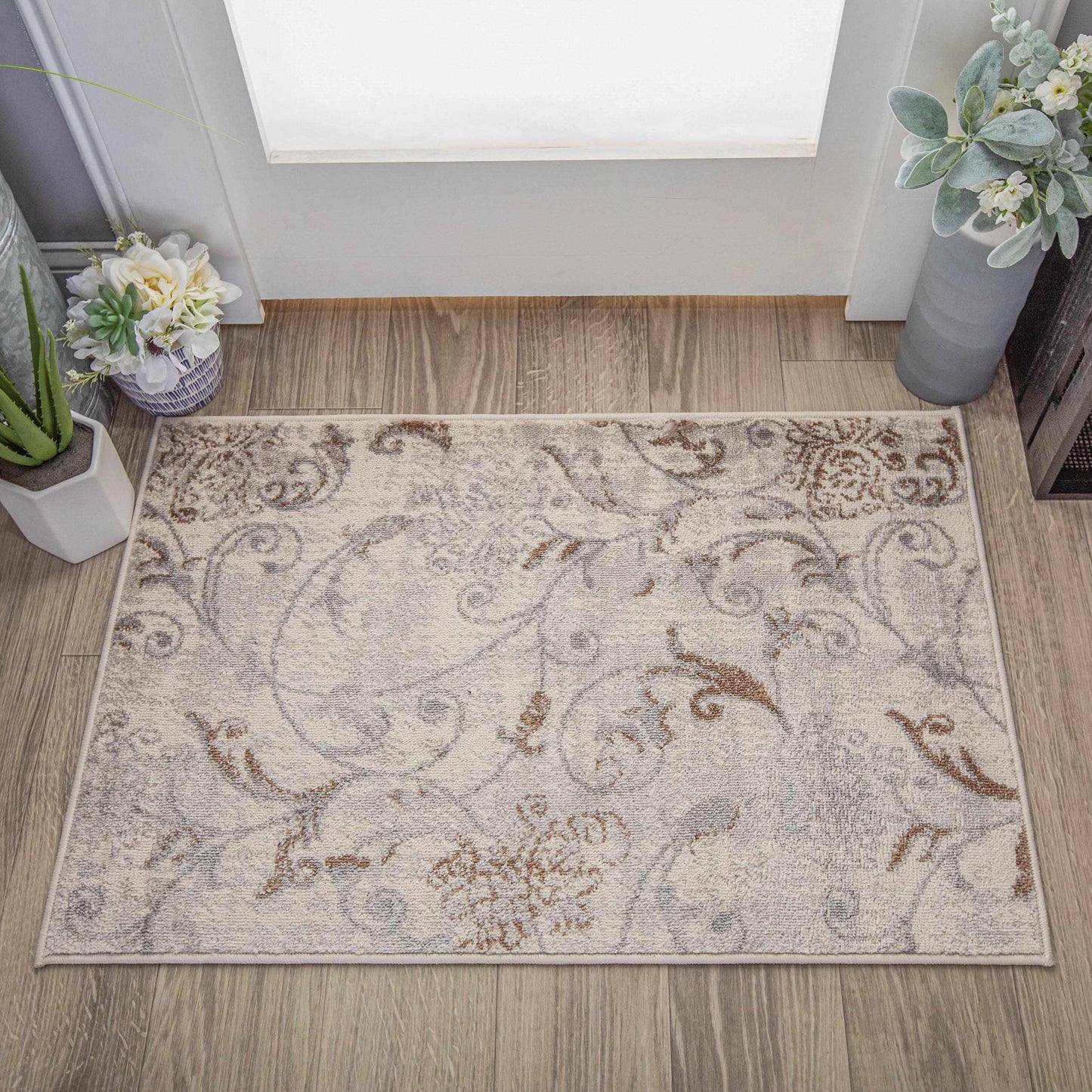 Superior Briony Modern Floral Area Rug - Hazelnut