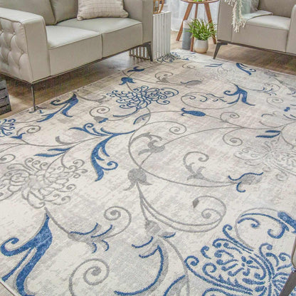 Superior Briony Modern Floral Area Rug - Cobalt Blue