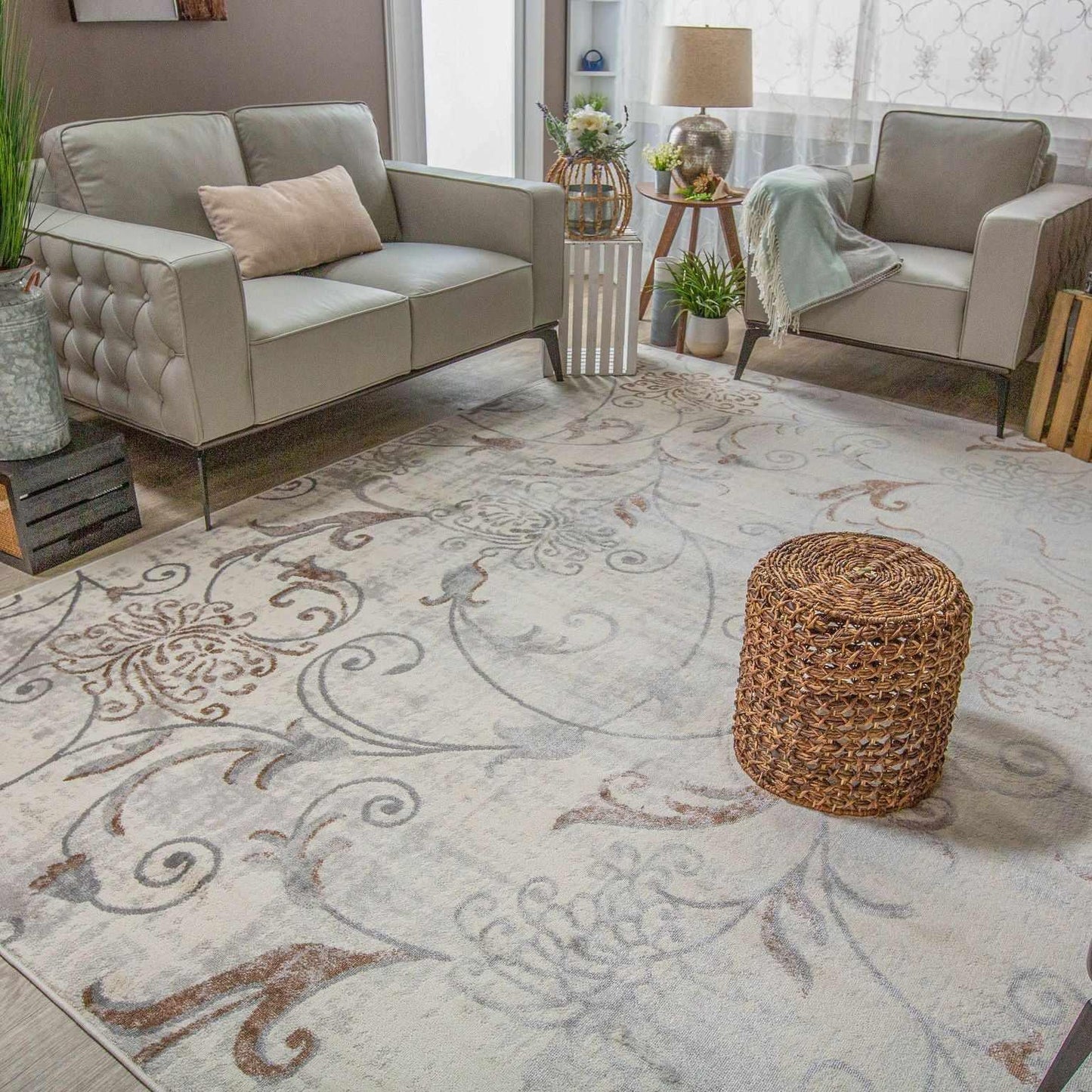 Superior Briony Modern Floral Area Rug - Hazelnut