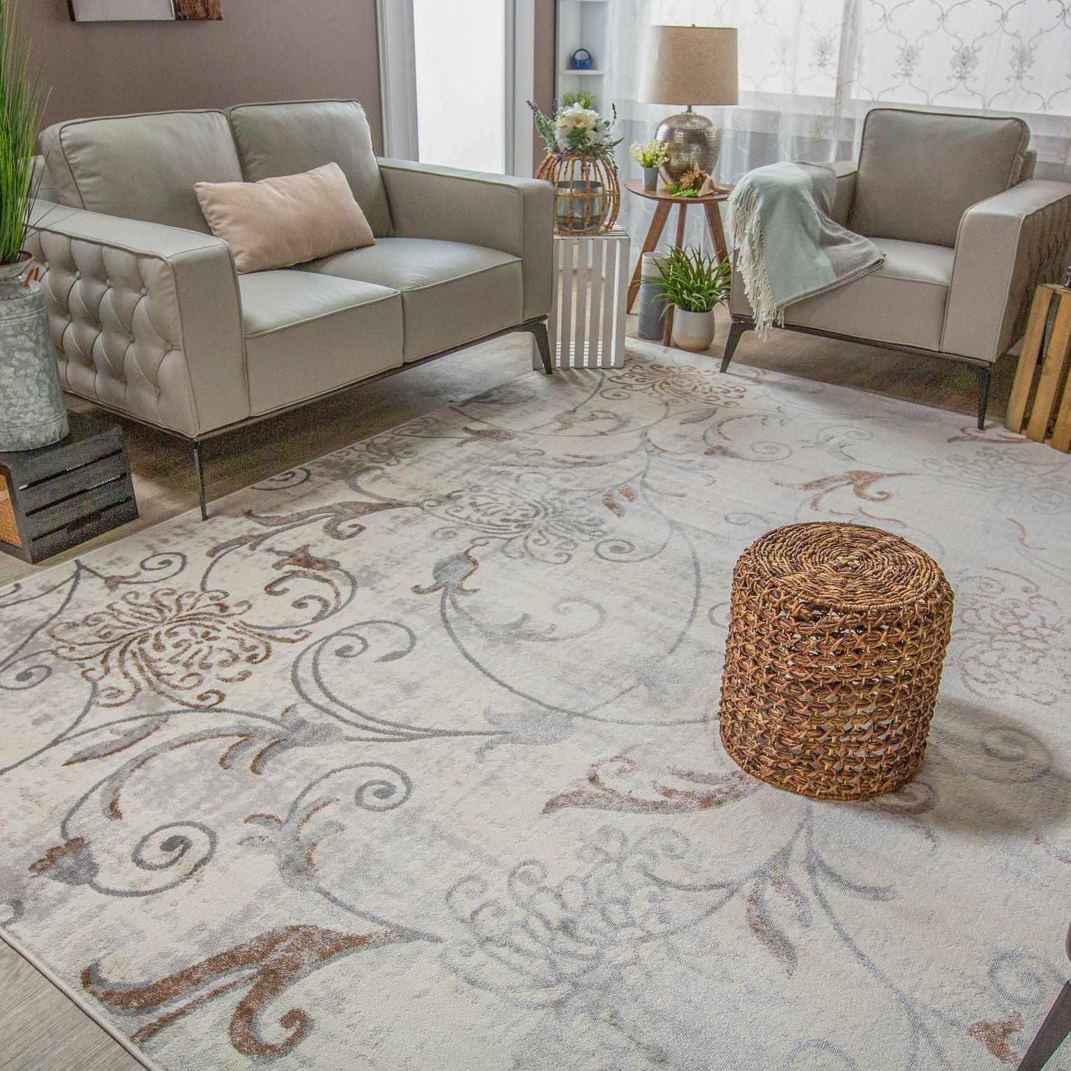 Superior Briony Modern Floral Area Rug - Hazelnut