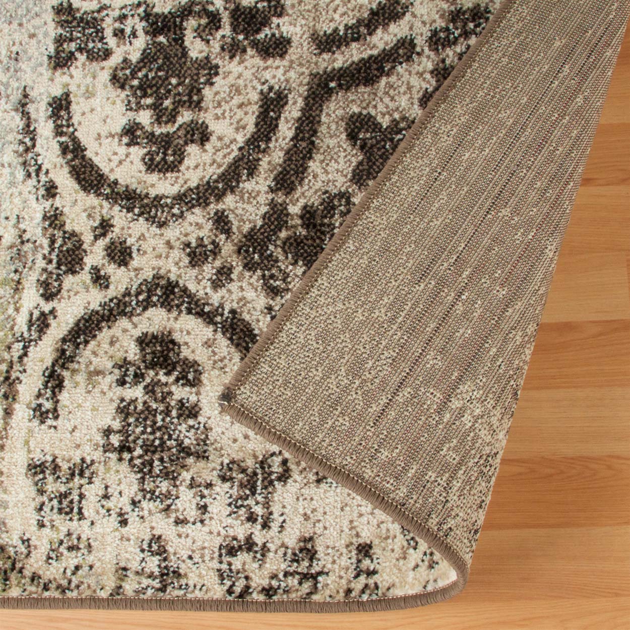 Bristol Distressed Abstract Damask Indoor Area Rug or Runner Rug - Ivory-LightBlue