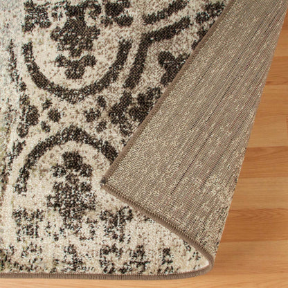 Bristol Distressed Abstract Damask Indoor Area Rug or Runner Rug - Ivory-LightBlue