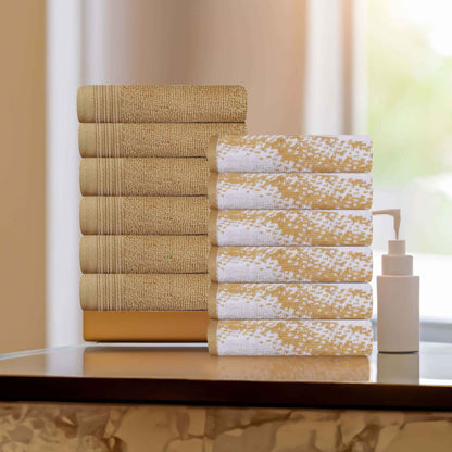 Cotton Marble and Solid Medium Weight Face Towel/ Washcloth Set of 12 - Bronze