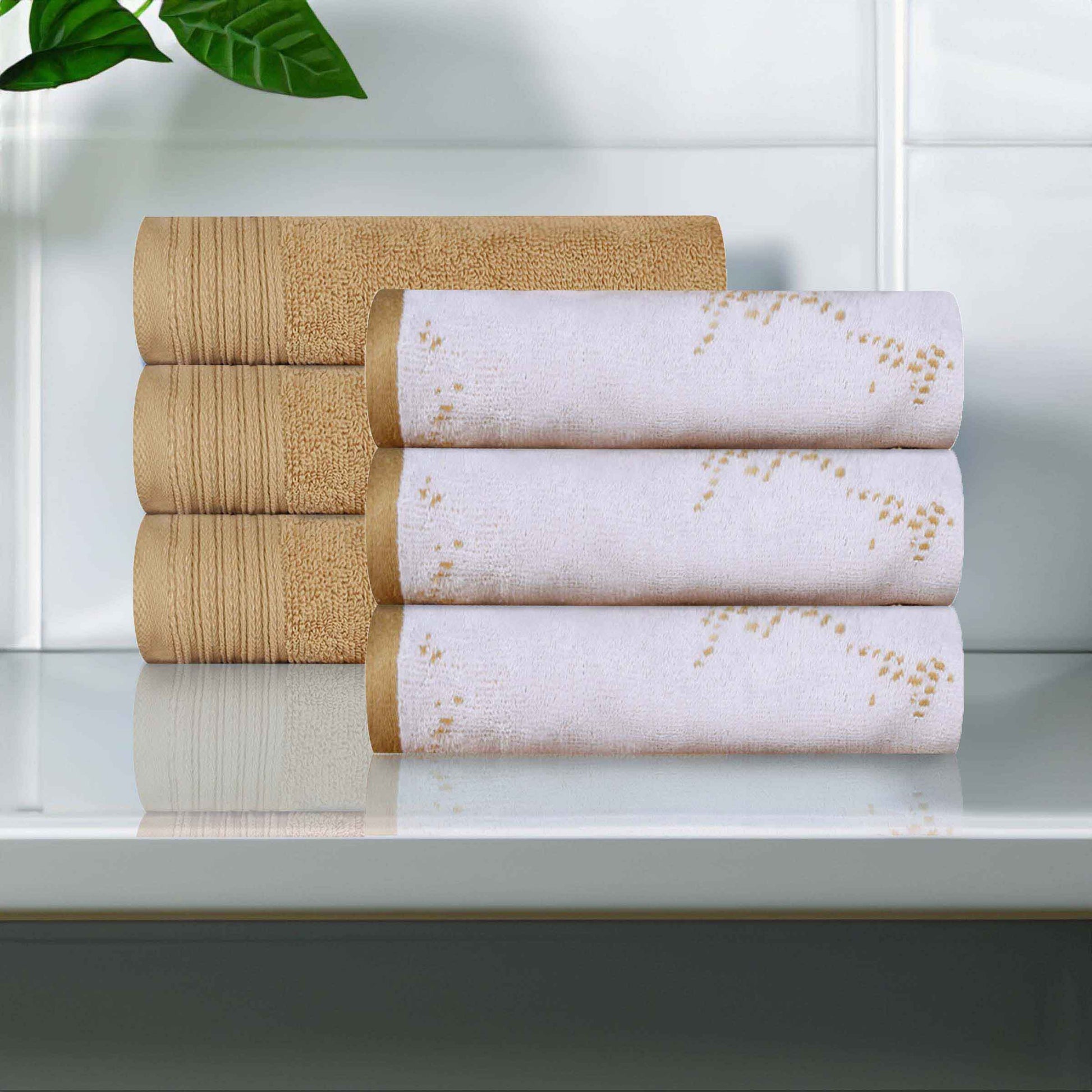 Cotton Marble and Solid Medium Weight Hand Towel Set of 6 - Bronze