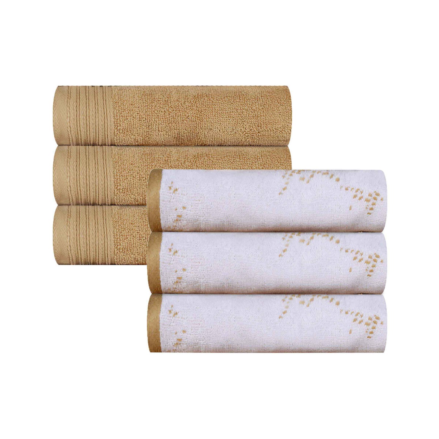 Cotton Marble and Solid Medium Weight Hand Towel Set of 6 - Bronze