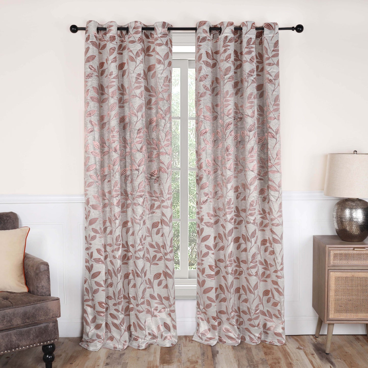 Leaves Machine Washable Room Darkening Blackout Curtains, Set of 2 - Bronze