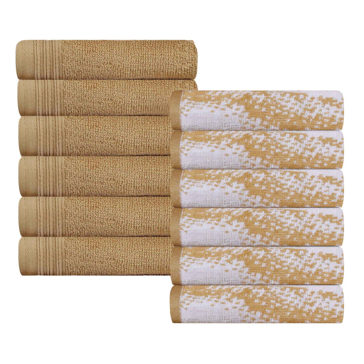 Cotton Marble and Solid Medium Weight Face Towel/ Washcloth Set of 12 - Bronze