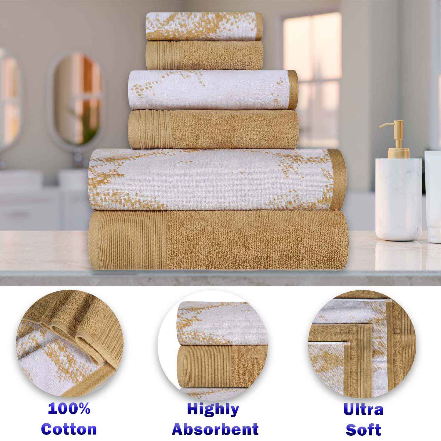 Cotton Marble and Solid Medium Weight Face Towel/ Washcloth Set of 12 - Bronze