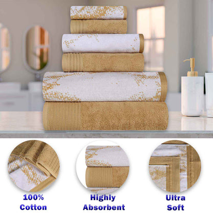 Cotton Marble and Solid Medium Weight Hand Towel Set of 6 - Bronze