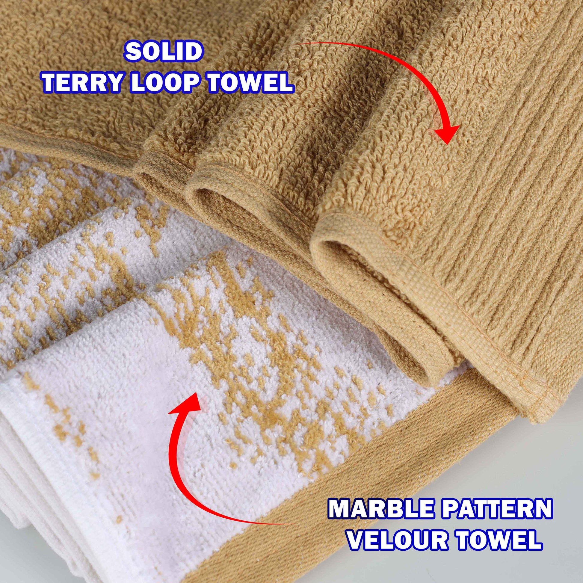 Cotton Marble and Solid Medium Weight Hand Towel Set of 6 - Bronze