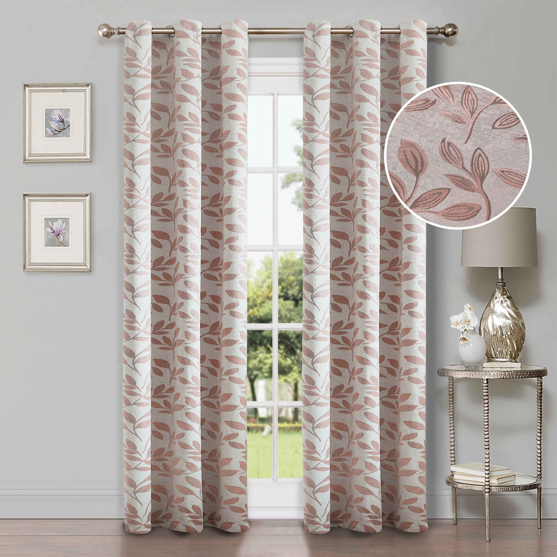 Leaves Machine Washable Room Darkening Blackout Curtains, Set of 2 - Bronze