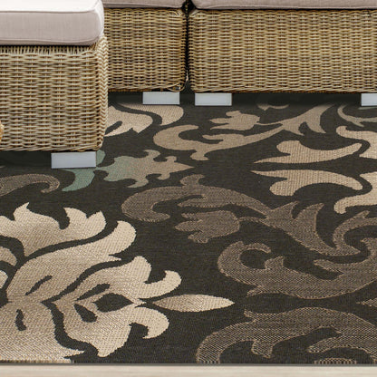 Lowell Traditional Damask Indoor Outdoor Area Rug - Brown