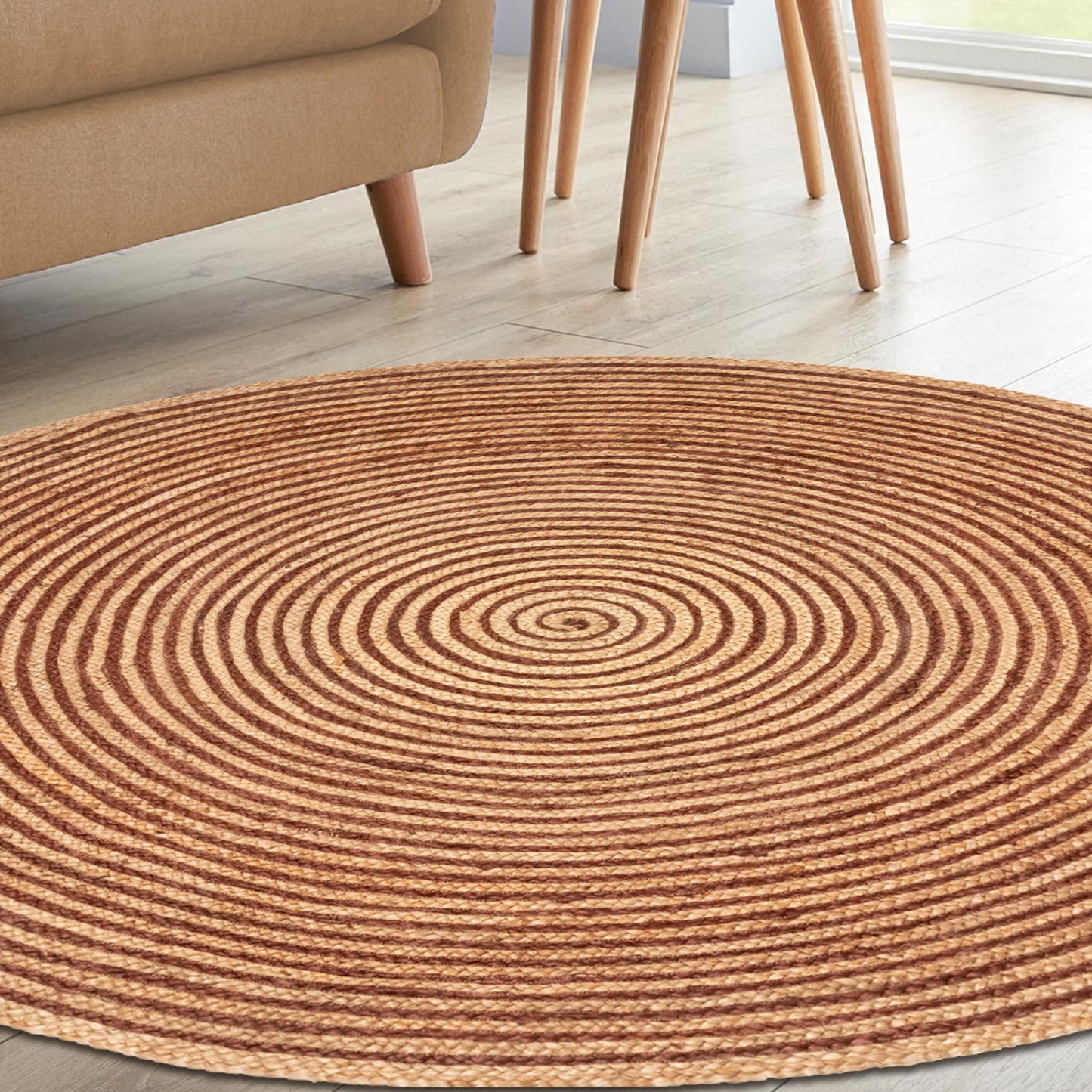 Braided Jute Reversible Round Indoor Outdoor Area Rug - Brown