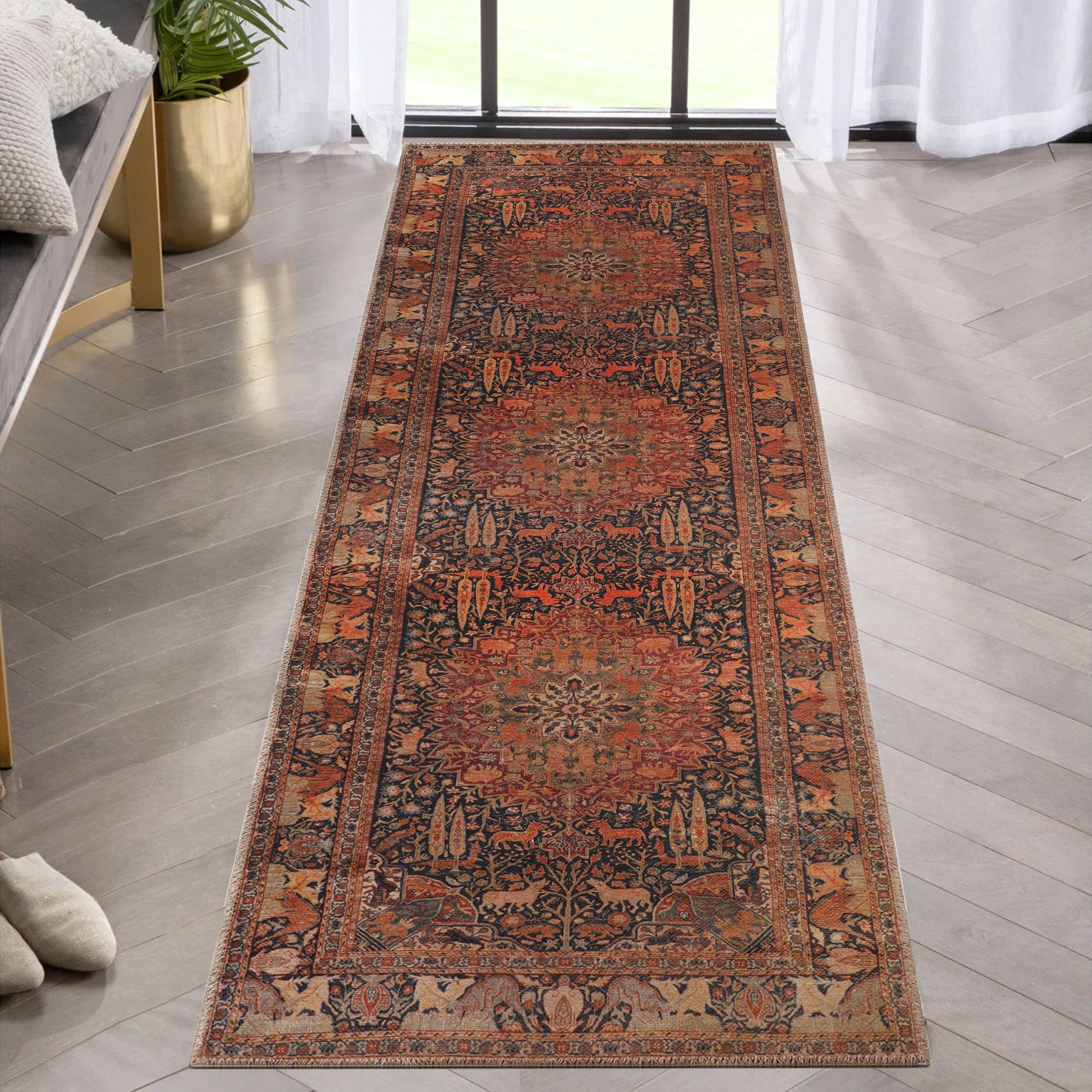 Copley Bohemian Oriental Medallion Wildlife Indoor Area Rug - Brown