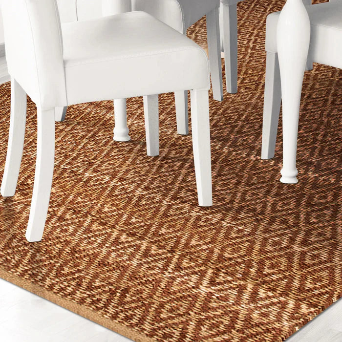 Diamond Hand-Woven Reversible Jute Area Rug - Brown