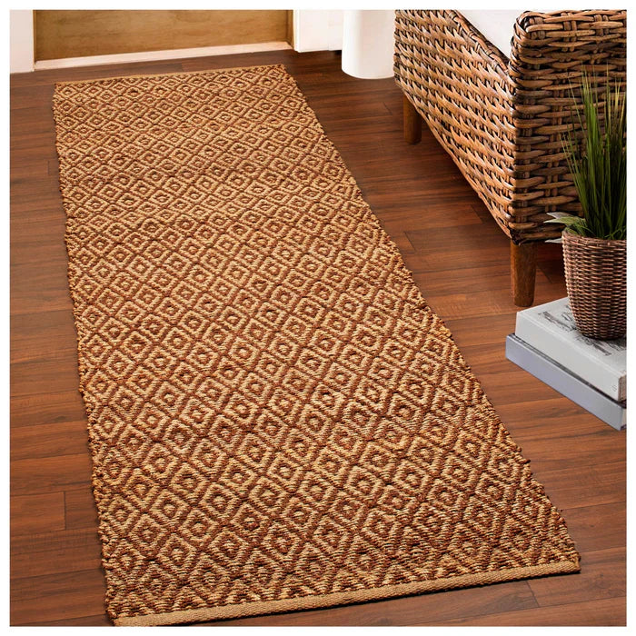Diamond Hand-Woven Reversible Jute Area Rug - Brown