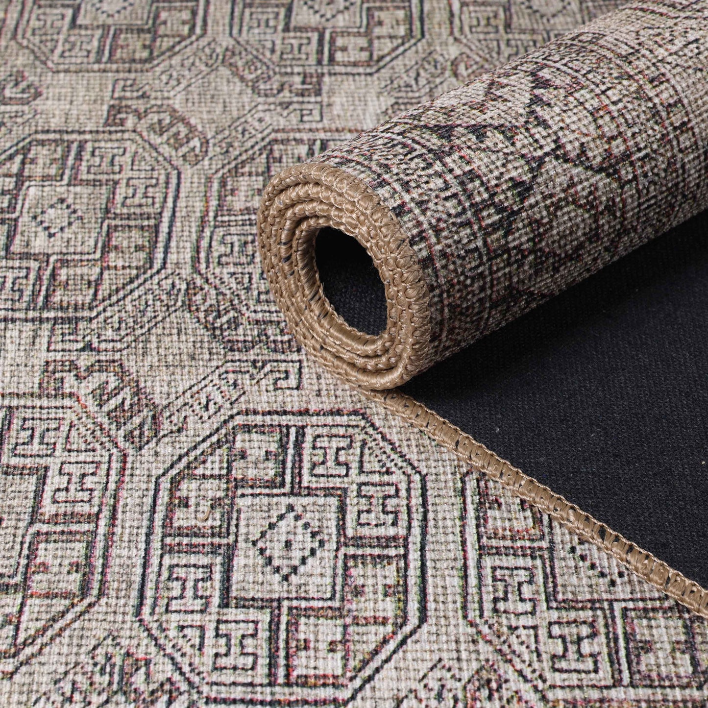Vintage Oriental Geometric Power-Loomed Indoor Area Rug - Brown