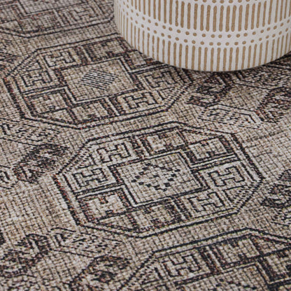 Vintage Oriental Geometric Power-Loomed Indoor Area Rug - Brown