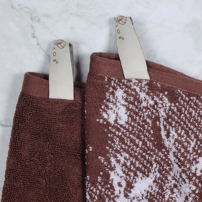 Cotton Marble and Solid Medium Weight Hand Towel Set of 6 - Brown