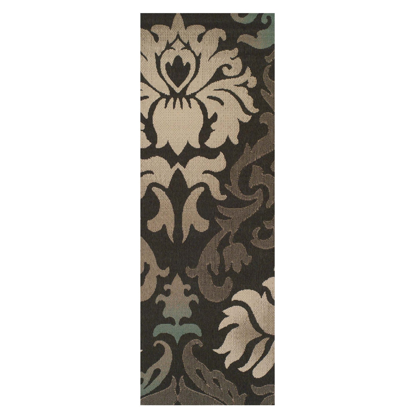 Lowell Traditional Damask Indoor Outdoor Area Rug - Brown