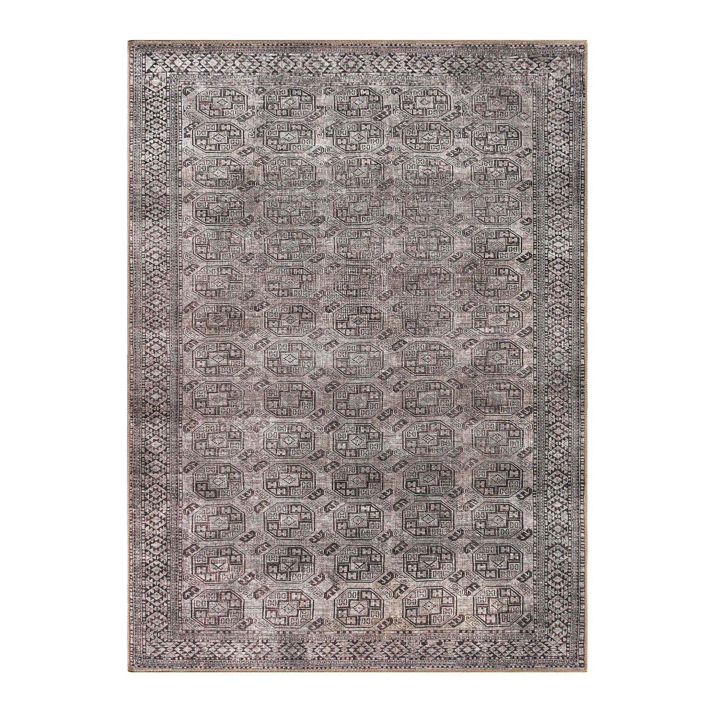 Vintage Oriental Geometric Power-Loomed Indoor Area Rug - Brown