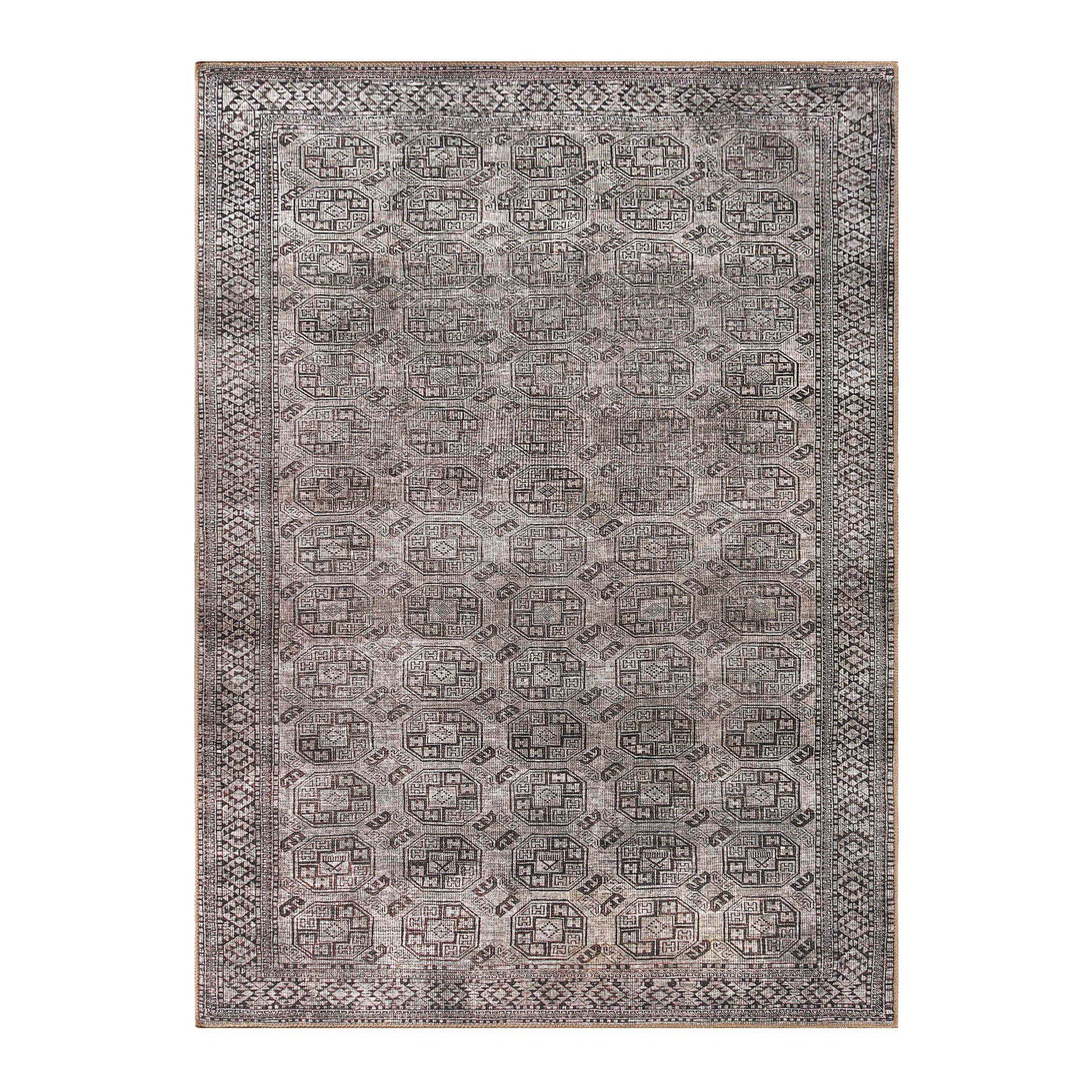 Vintage Oriental Geometric Power-Loomed Indoor Area Rug - Brown