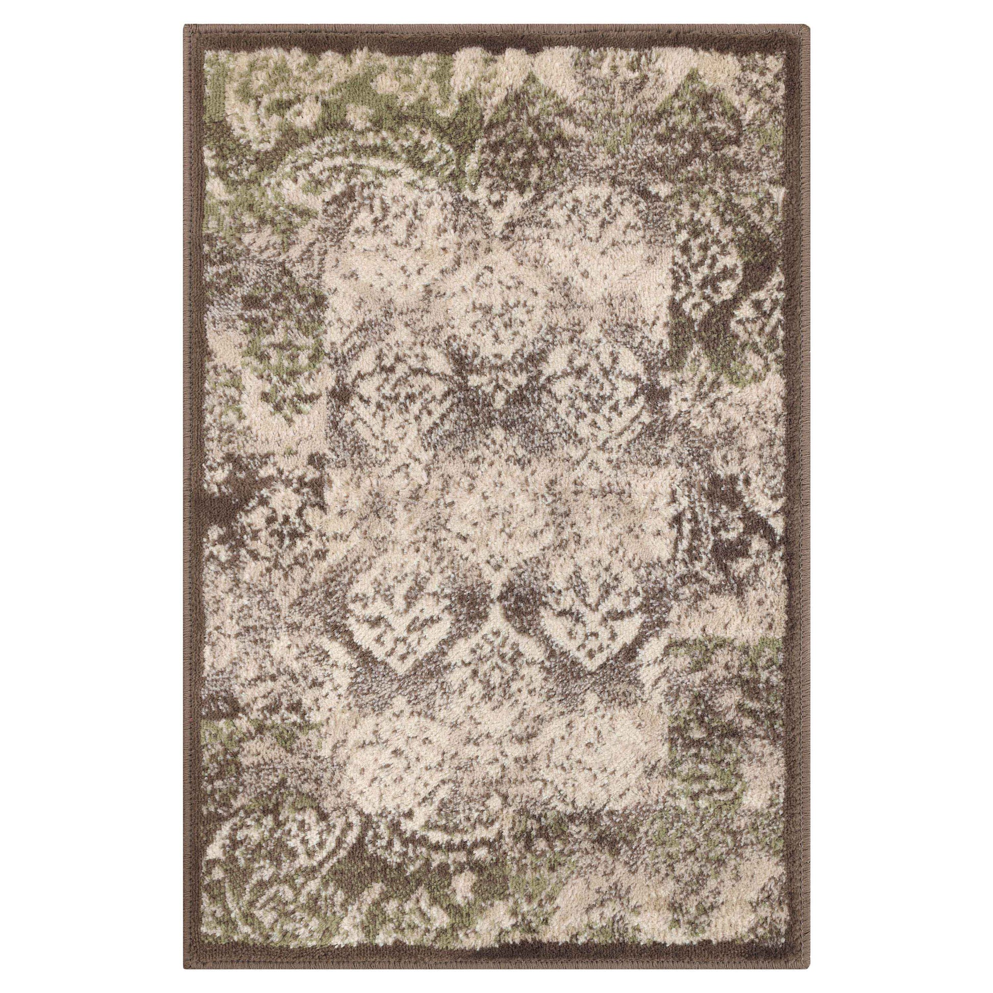 Mystique Distressed Damask Contemporary Area Rug - Brown