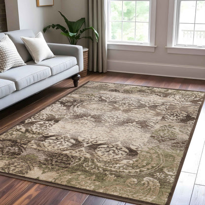 Mystique Distressed Damask Contemporary Area Rug - Brown
