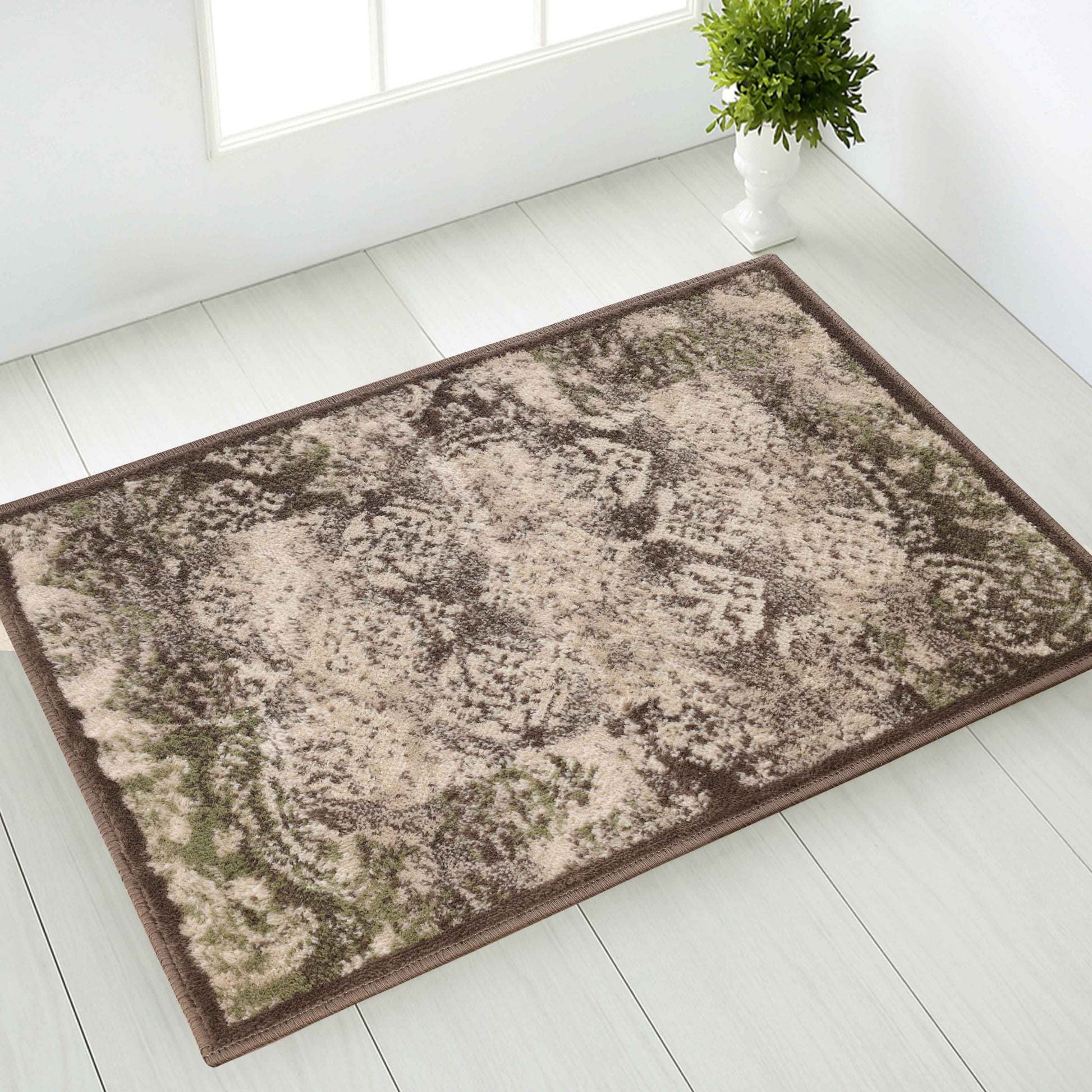 Mystique Distressed Damask Contemporary Area Rug - Brown