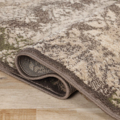 Mystique Distressed Damask Contemporary Area Rug - Brown