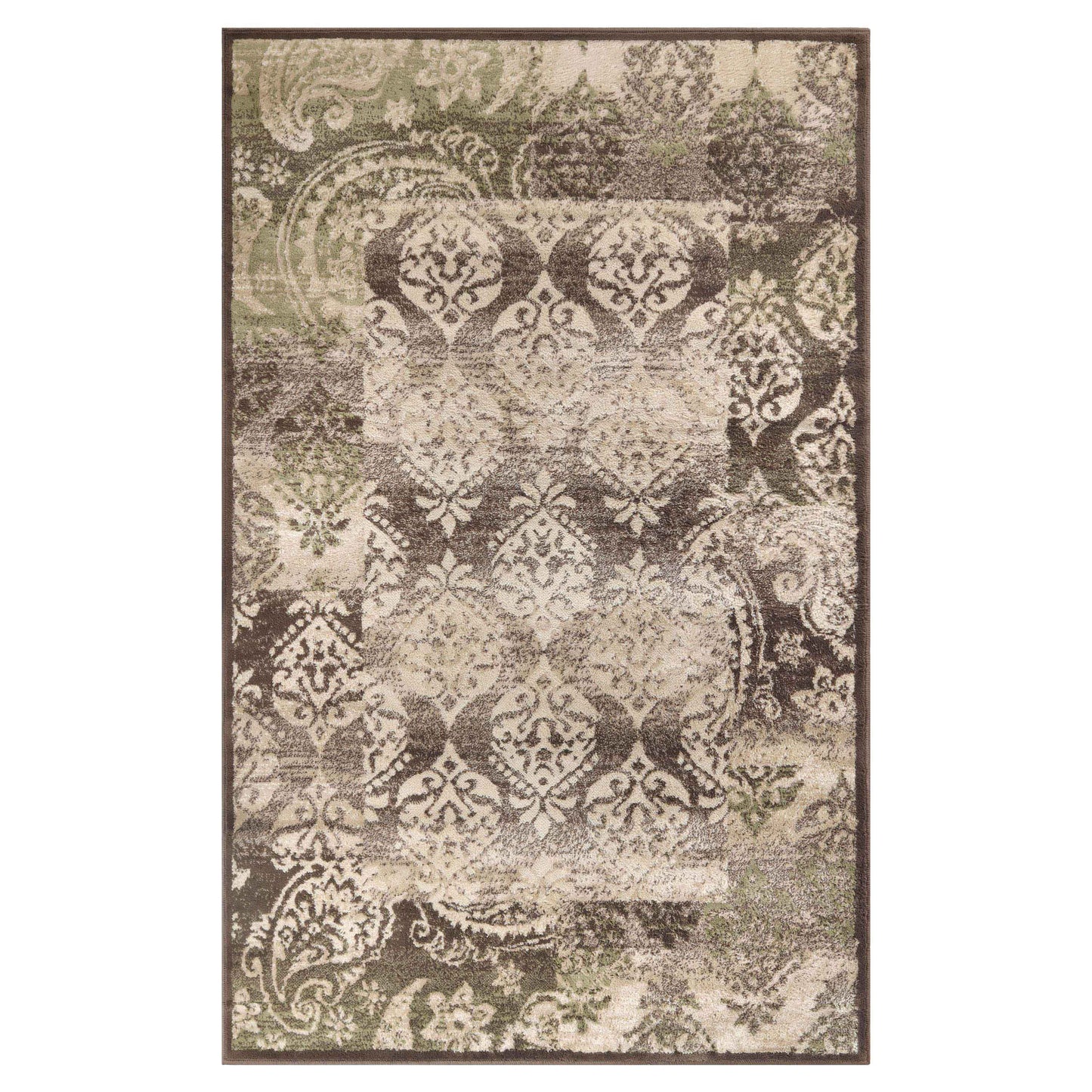 Mystique Distressed Damask Contemporary Area Rug - Brown