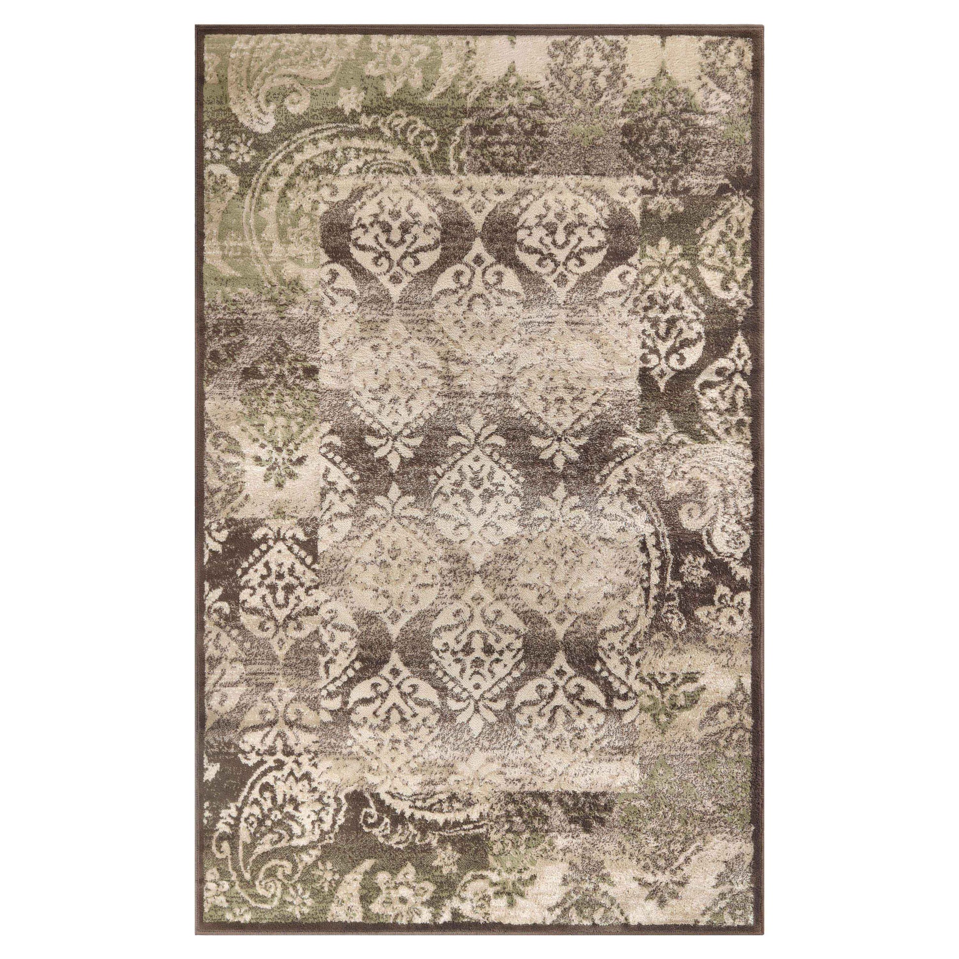 Mystique Distressed Damask Contemporary Area Rug - Brown