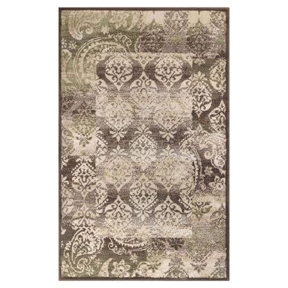Mystique Distressed Damask Contemporary Area Rug - Brown