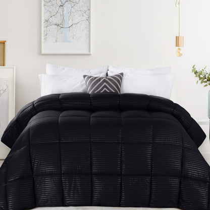 Brushed Microfiber Down Alternative Medium Weight Striped Comforter - Black