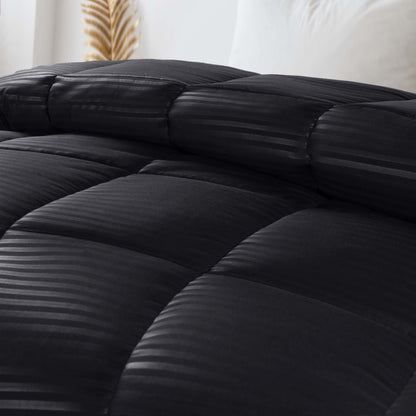 Brushed Microfiber Down Alternative Medium Weight Striped Comforter - Black