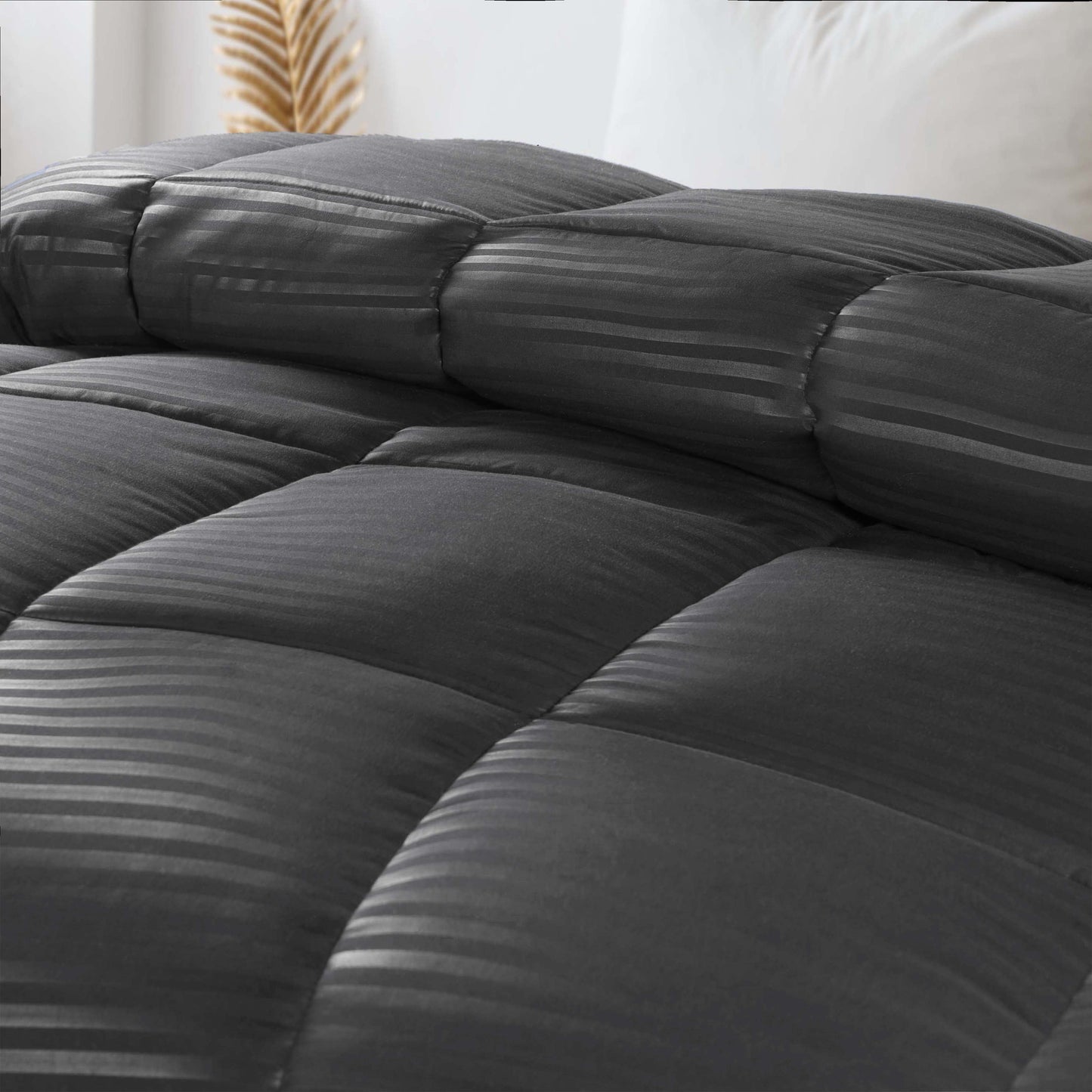 Brushed Microfiber Down Alternative Medium Weight Striped Comforter - Charcoal