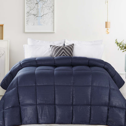 Brushed Microfiber Down Alternative Medium Weight Striped Comforter - Navy Blue