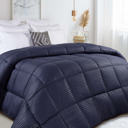 Brushed Microfiber Down Alternative Medium Weight Striped Comforter - Navy Blue