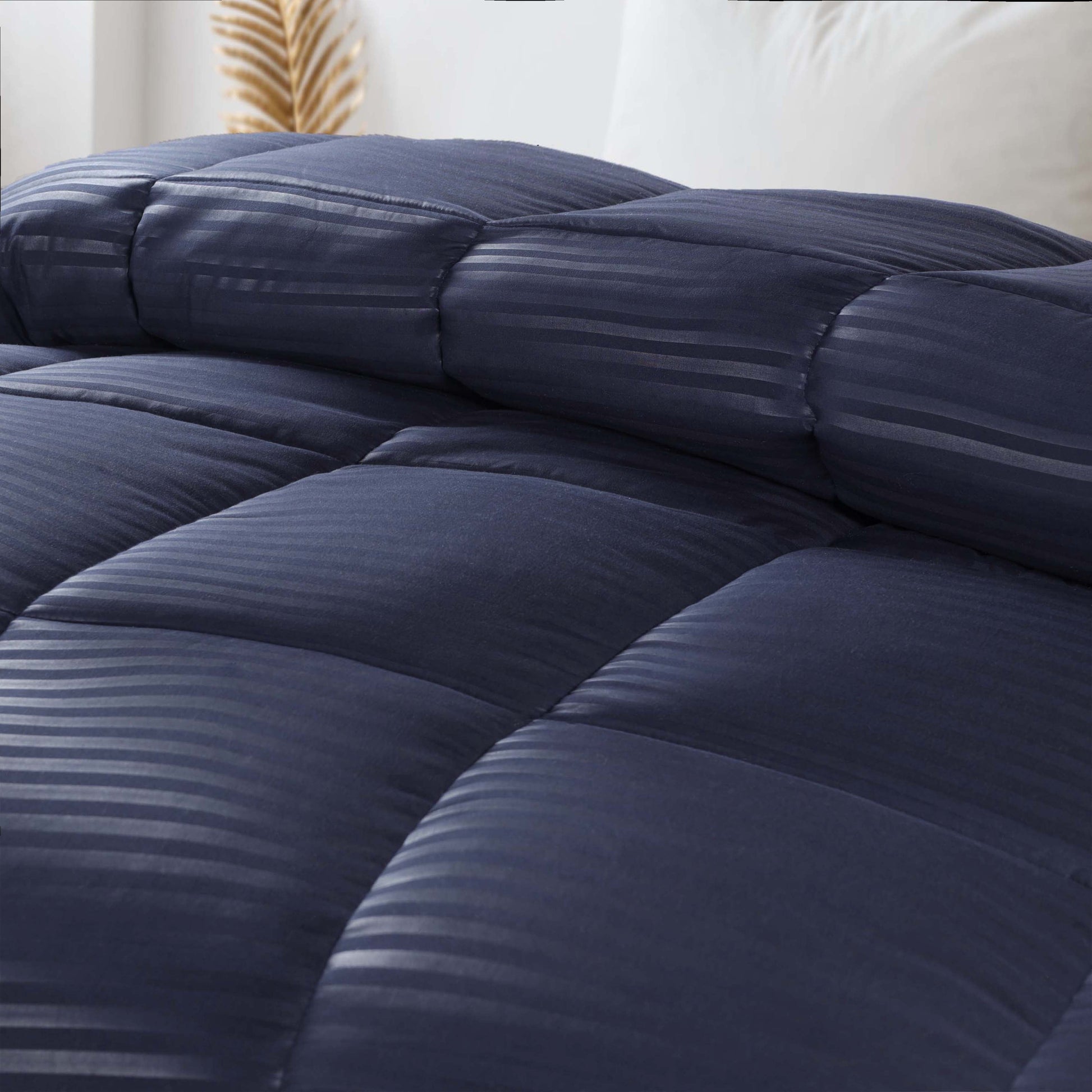 Brushed Microfiber Down Alternative Medium Weight Striped Comforter - Navy Blue