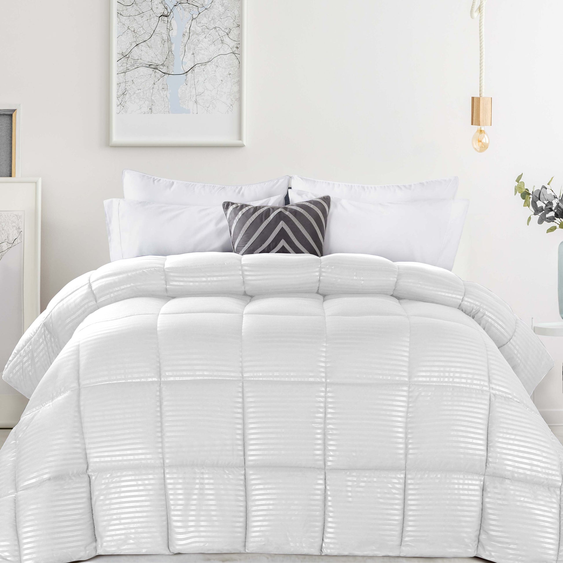 Brushed Microfiber Down Alternative Medium Weight Striped Comforter - White