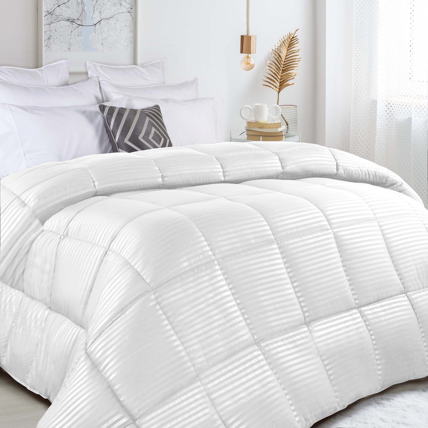 Brushed Microfiber Down Alternative Medium Weight Striped Comforter - White