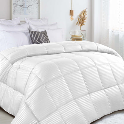 Brushed Microfiber Down Alternative Medium Weight Striped Comforter - White