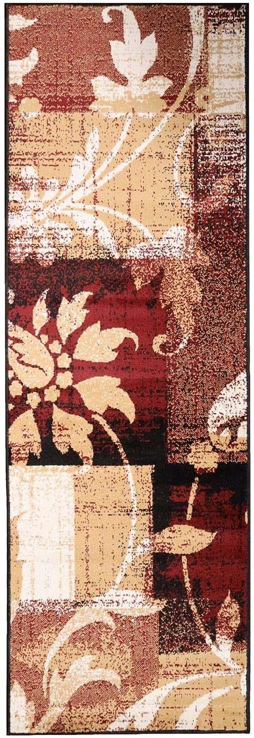 Pastiche Contemporary Floral Patchwork Indoor Area Rug or Runner - Burgundy