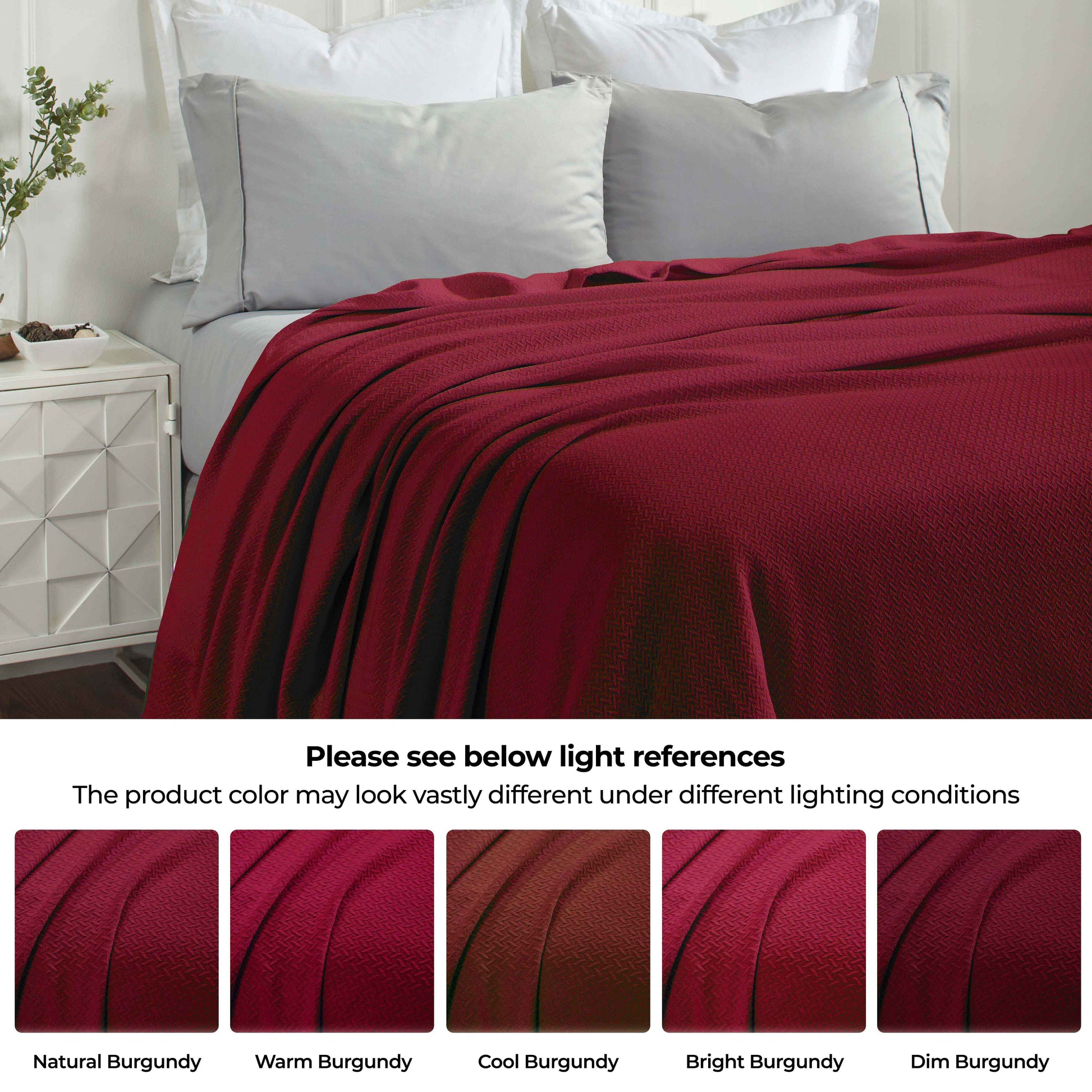 Nobel Cotton Textured Jacquard Chevron Lightweight Woven Blanket - Burgundy